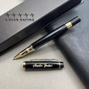 Stylo à bille professionnel laqué noir avec décoration dorée, cadeaux stylo personnalisés, cadeaux meilleur ami, cadeaux pour papa amoureux, petit ami mari