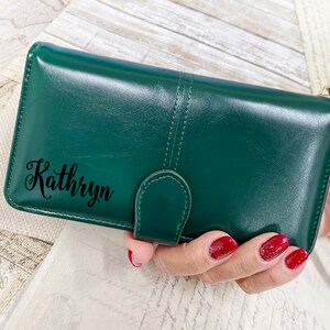 Cartera de cuero genuino hecha a mano, duradera, regalo de cumpleaños, billetera plegable, regalo de dama de honor, regalo de aniversario, boda, regalo personalizado para mujeres