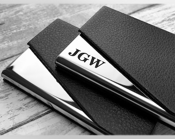 Custom Engraved Business Card Holder - Elegant Gift for Him or Boss - Slim Wallet - Office Desk Accessories Unisex Personalized Card Holder