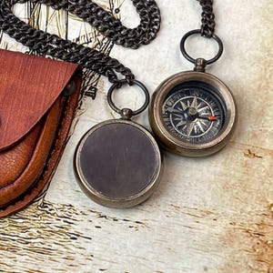 Brass Compass Necklace | Anniversary Keepsake with Leather Pouch