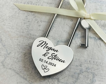 Cerradura de amor de plata personalizada, regalos de boda, regalo de aniversario, regalo único del día de San Valentín en caja de regalo, cerraduras de amor, puente, luna de miel