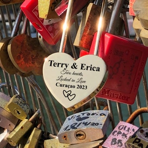 Personalized Heart Love Lock Couple Gifts, Engagement Love Padlock Custom Engaved Gold Love Locks Wedding Anniversary Gift Paris Lock Bridge