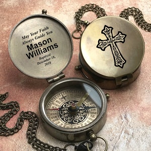 Personalized Brass Compass Baptism Gift, Christened With Faith Compass Baptism Baby Gift, 1st Holy Communion Gift Confirmation Gift