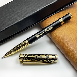 Caneta esferográfica de esmalte preto, canetas personalizadas para presente para ele, caneta personalizada gravada com nome em caixa de presente para aniversário, suprimentos para canetas de escritório