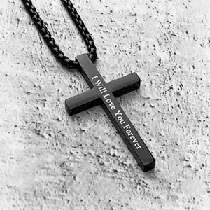Personalized Cross Necklace for Men – Stainless Steel Custom Engraved Cross Pendant for Him, Baptism Gift, Bible Verse Christian Jewelry