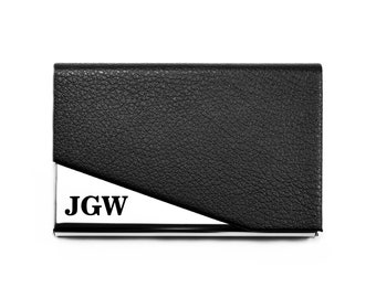 Stainless Steel Leather Business Card Case New Business Owner Personalized Gift Idea