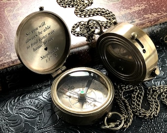 Custom Engraved Working Compass Personalized Wedding Gift for Mr. and Mrs. Couple Anniversary Present Valentines Day Gift for Him