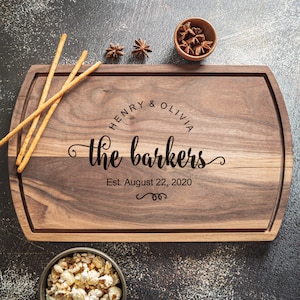 Personalized Cutting Board Wedding Gift Custom Bamboo Charcuterie Boards, Wedding & Anniversary Gift for Couple Engraved Engagement Present, image 1