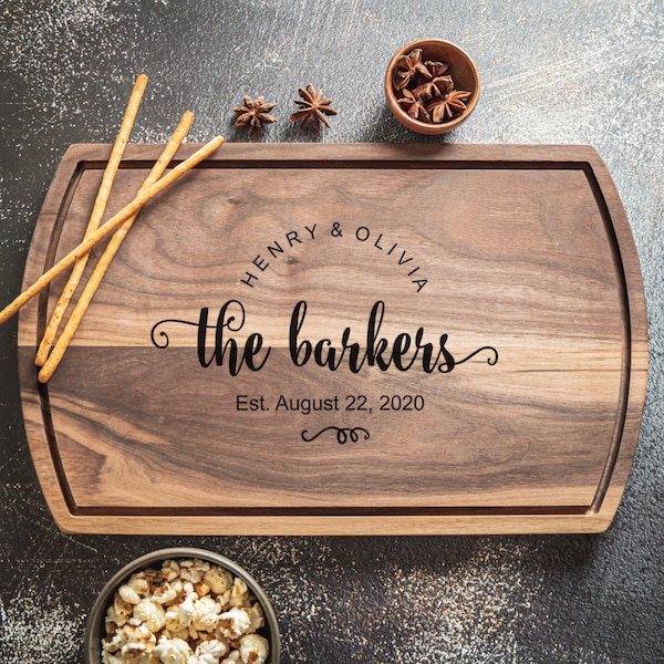 Personalized Cutting Board Wedding Gift Custom Bamboo Charcuterie Boards, Wedding & Anniversary Gift for Couple Engraved Engagement Present,