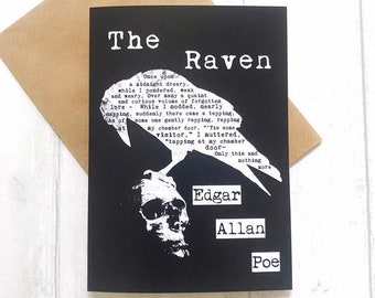 A5 Edgar Allan Poe Card The Raven, Gothic Gift, Bird Poem, Classic Literature, Literary Card