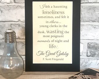 The Great Gatsby Print - 'Loneliness' Typography - Literary Gift