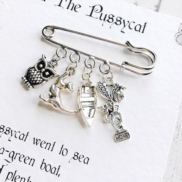 The Owl And The Pussycat Brooch, Edward Lear, Book Lover Jewellery, Literary Gift, Poetry Gift