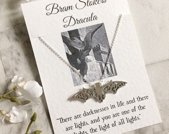 Dracula Bat Necklace -  Literary Jewellery, Literary Quote, Literary Gift