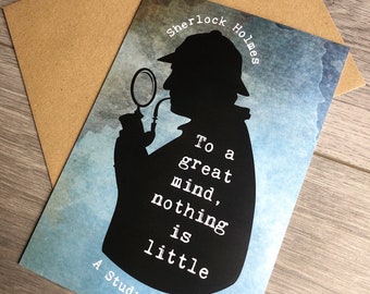 A5 Sherlock Holmes Greeting Card- 'To A Great Mind...' Literary gift, Booklover Card, Motivational Quote