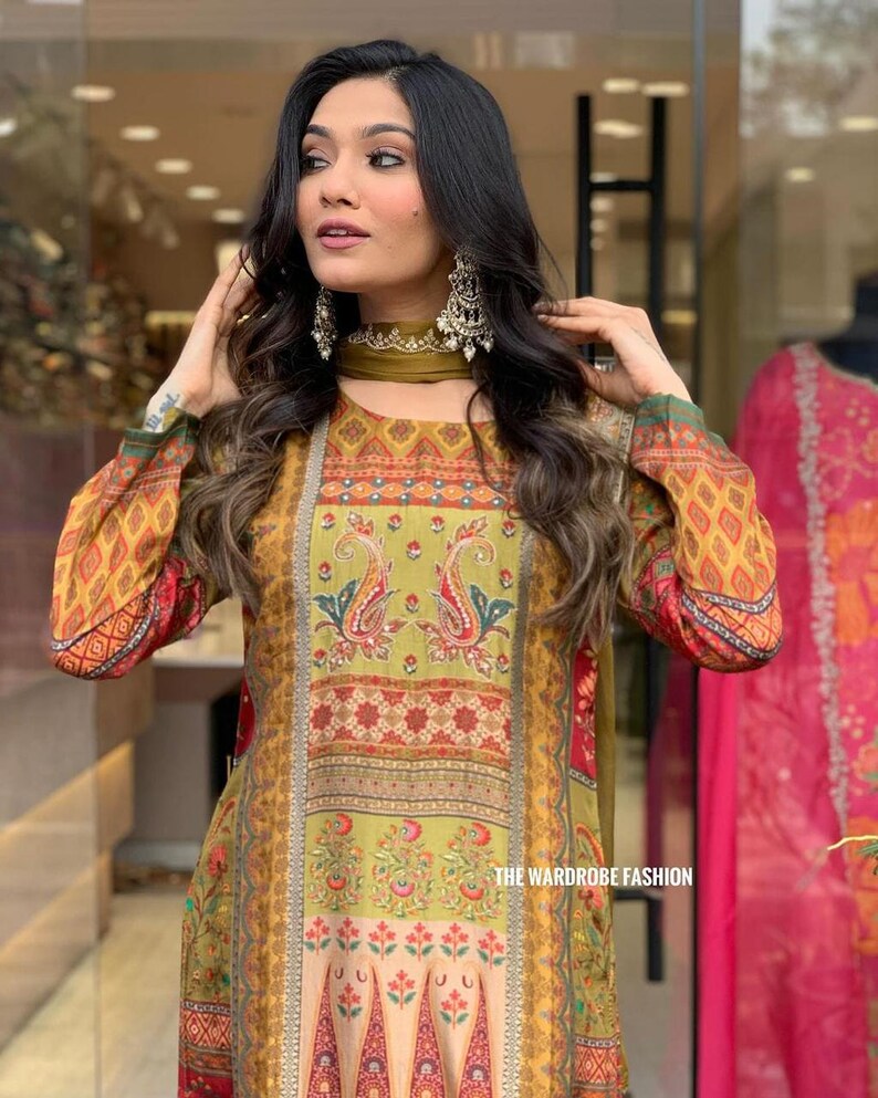 Indian Pakistani Ladies Outfit Mustard Salwar Kameez Kurti Suit EID SS36