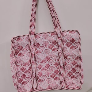 Indische Rosa Baumwolle Einkaufstasche Gesteppte BOHO Gedruckt Umhängetasche Outdoor-Reisen Einkaufstasche Wiederverwendbare Markt Lebensmittel Einkaufstasche Handtasche