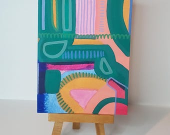 Multi-colored, Bright Original Abstract 4x6 Painting