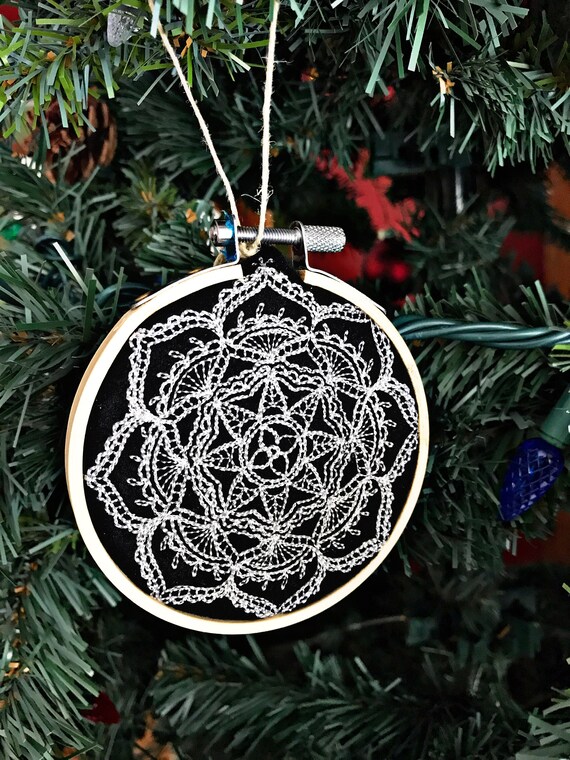 White Embroidered Mandala Free Spirit Gypsy Decor Mini Embroidery Hoop Boho Car Decor Hanging Car Decorations Hippie Car Accessories