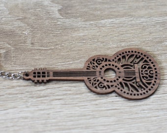 Handcrafted Wooden Guitar Keychain - Unique Miniature Musical Instrument Accessory