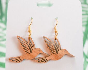 Wood Hummingbird Earrings Made of Ash Hardwood