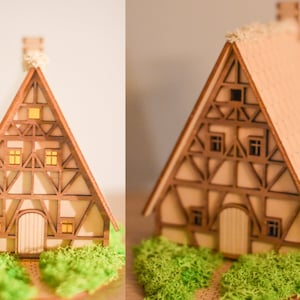 Mini Chalet LED Tealight Holder | Mini House LED Tealight Holder | Mini House | Mini Log Cabin with Reindeer Moss