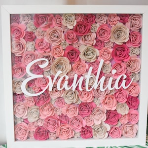 Custom Pink Flower Shadow Box Gift | Wall Decor Gift | Mother&#39;s Day Gift | Wedding Gift | Baby Shower Gift