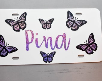 Personalized Butterfly License Plate | Custom License Plate with Holographic Butterflies | Gifts for Her | Valentine's Day gift