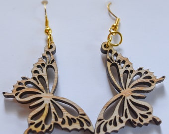 Elegant Wooden Butterfly Earrings | Monarch Design | Natural Hardwood Jewelry