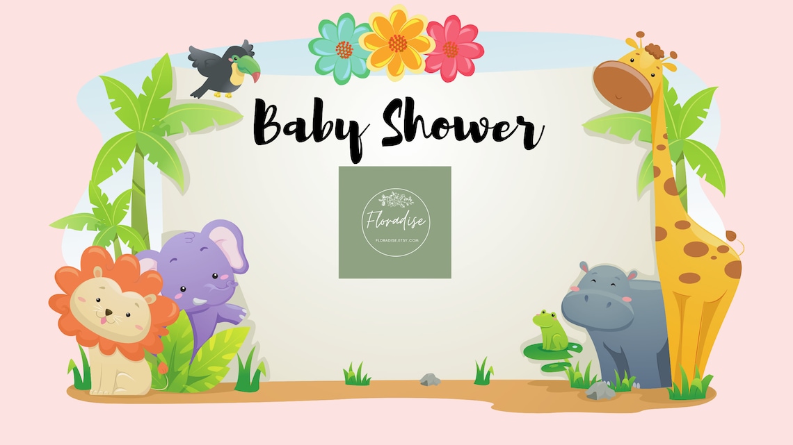 Virtual Baby Shower Background Jungle Animal Zoom Baby Etsy