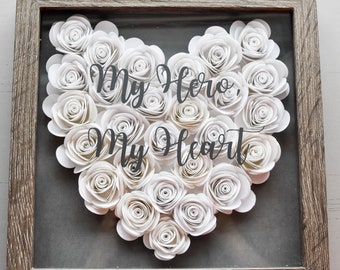 Custom Flower Heart Shadow Box | Personalized Faux Wood Frame With Name or Quote | Bedroom, OfficeWall Decor | Wedding Gift | Home Gift