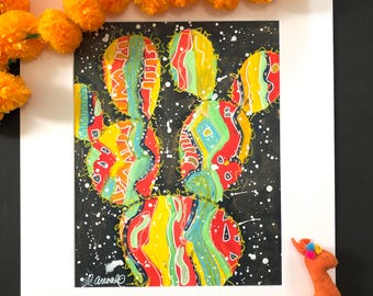 C'est la fête des cactus ! Une peinture acrylique.