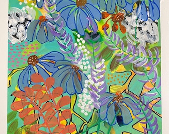 Flores silvestres, pintura acrilica, alegre y vibrante