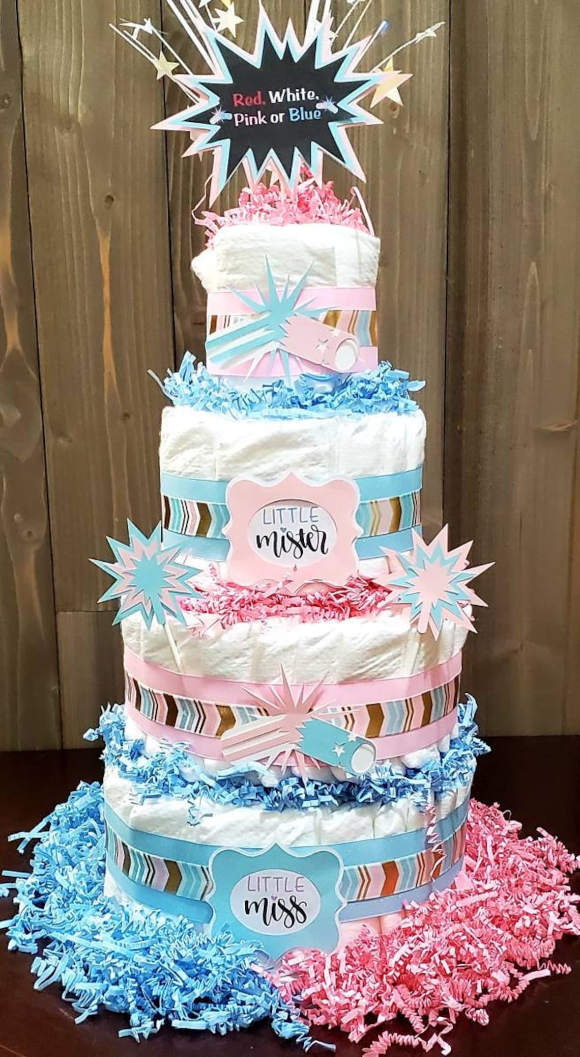 Fireworks Theme Gender Reveal Diaper Cake Etsy