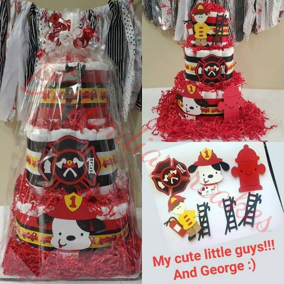 Firefighter Theme Square Diaper Cake