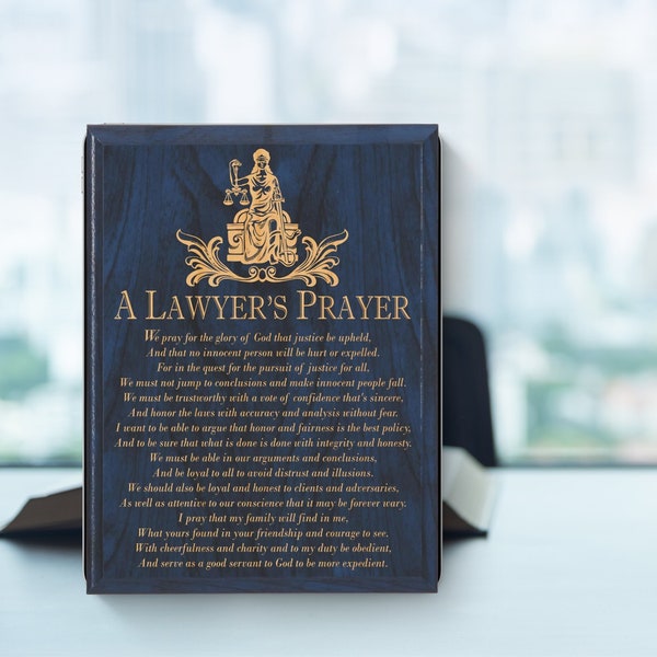 Lawyer Prayer Plaque Personalized Poem Engraved Attorney Gift Custom Name Date Monogram Memorial Religious Sign Retirement Graduation Plaque