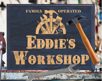 Personalized Wood Garage Sign, Engraved Garage Sign, Workshop Sign, Man Cave Laser Engraved Sign, Garage Board Sign, Business Wood Sign