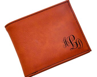 Personalised Engraved Men’s Wallet Leatherette Brown Slim Elegant Bifold Wallet Gift For Him