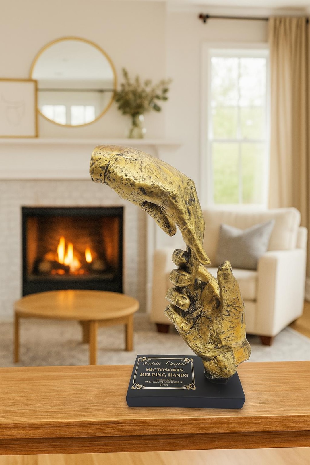 Reaching Hands Sculpture Personalized Laser Engraved Plaque Love