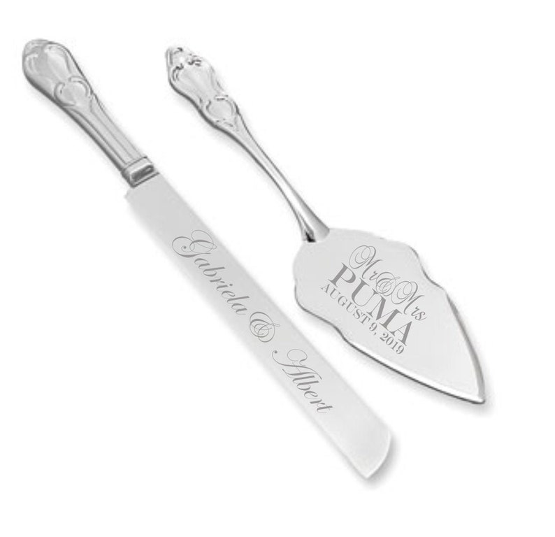 Engraved Silver Wedding Cake Cutting Set Cake Knife Cutting Etsy
