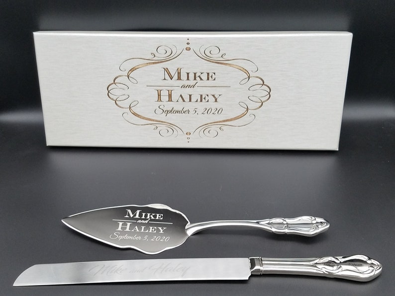 Engraved Silver Wedding Cake Cutting Set Cake Knife Cutting Etsy