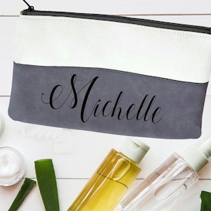 Personalized Engraved Makeup Cosmetic Bag Name Monogram Custom Gift for Her BFF Bridesmaid Present