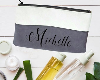 Personalized Engraved Makeup Cosmetic Bag Name Monogram Custom Gift for Her BFF Bridesmaid Present
