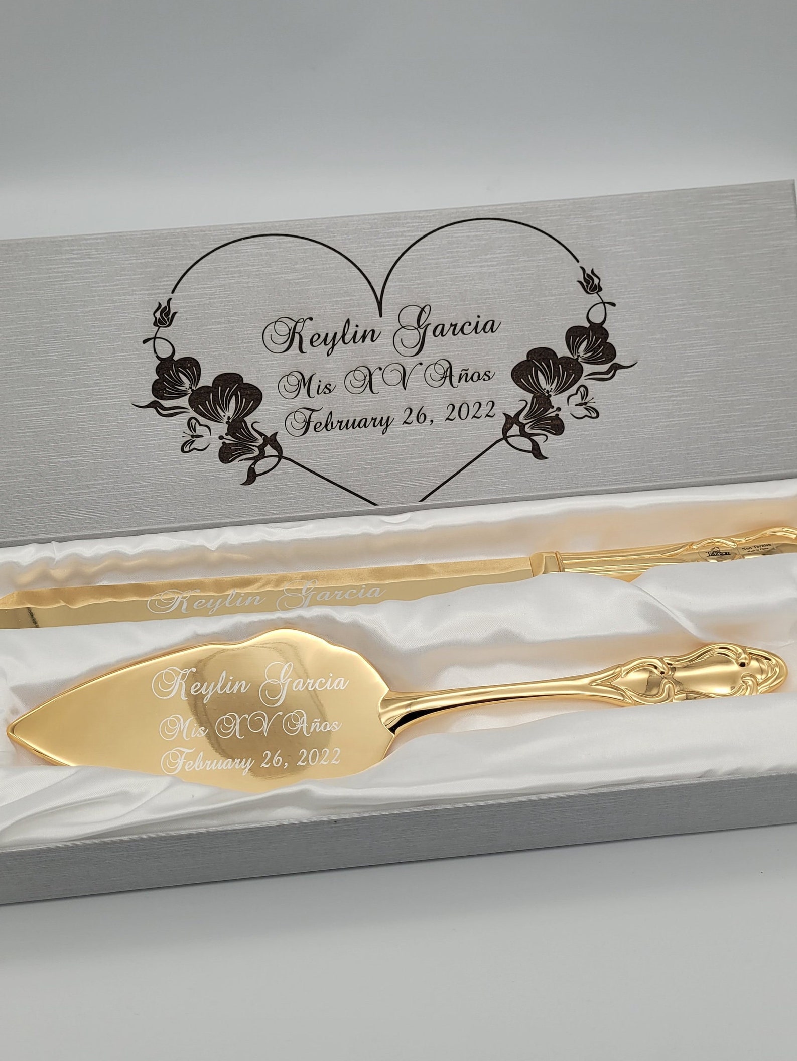Quinceanera Cake Server Set Cutter Knife Personalized Engraved Etsy