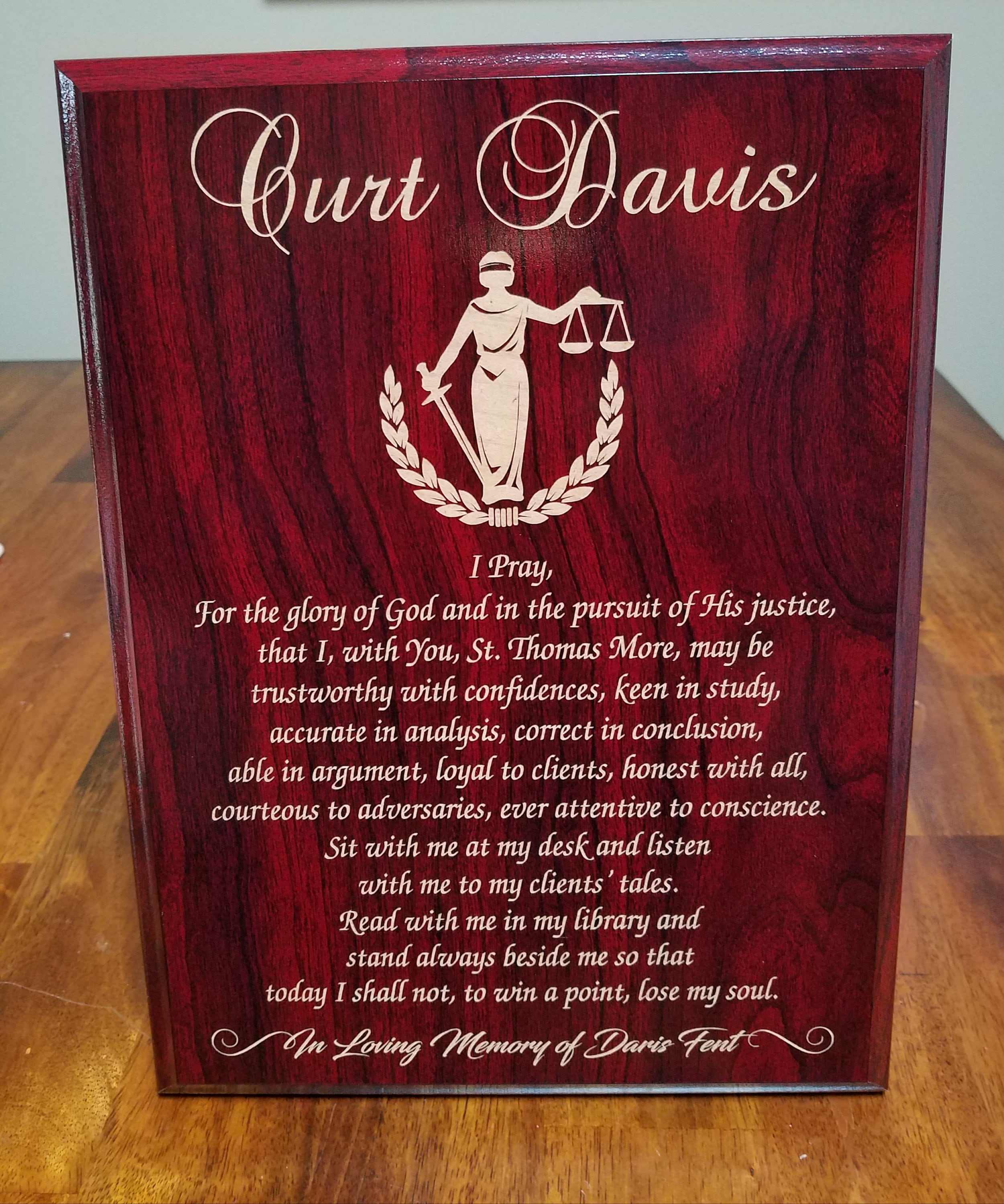 Personalized Lawyer Gift Idea Laser Engraved Prayer Plaque Law Etsy