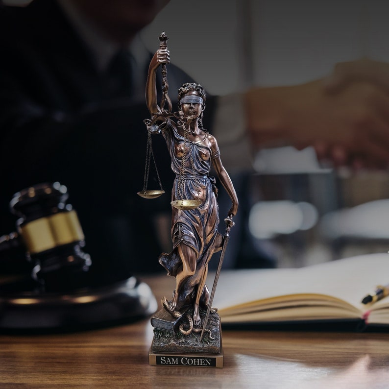 Blind Lady Justice Statue, Greek Statue, Bronze Statue, Office Gift, Gifts for Lawyers, Engraved Statue, Greek Goddess Statue,Divine Goddess image 2