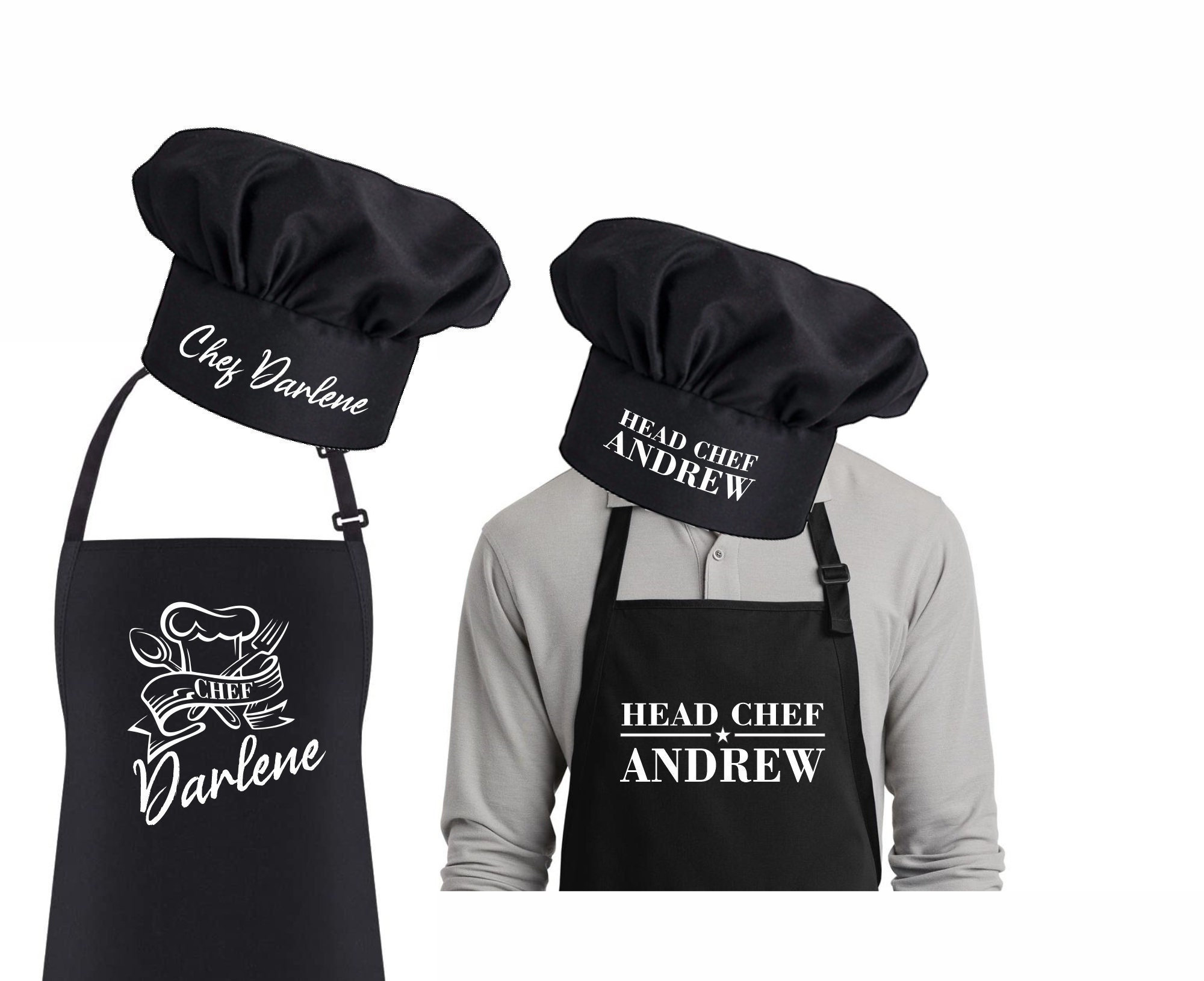 Grembiule e cappello personalizzati, cappello e grembiule da chef, grembiule con tasca grande, grembiule nero regolabile, grembiule da cucina personalizzato, grembiule di dimensioni regolabili - Italia