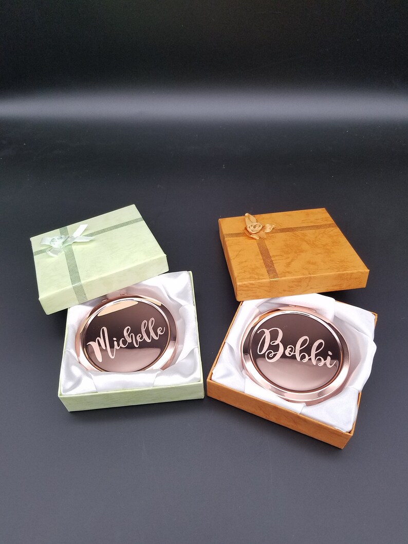 Compact Mirror Custom Engraved With Gift Box Rose Gold Hand Etsy