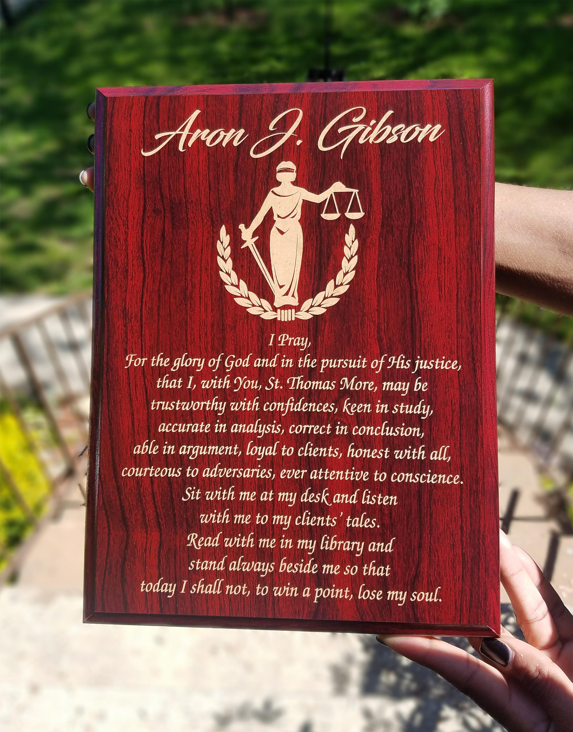 Personalized Lawyer Gift Idea Laser Engraved Prayer Plaque Law Etsy