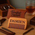 Personalized Wood Comb with Leather Pouch For Man Beard Mustache Grooming Brush Laser Engraved Custom Text Groomsmen Father’s Day Birthday