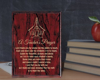 Laser Engraved Teacher's Prayer Plaque Personalized School Teacher Name Graduation Mentor Professor Gift